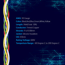 Load image into Gallery viewer, Fermerry 30 AWG Silicone Wire Hook up Wire Electrical Wire Kit Cables 6 Colors 5Ft each 30 Gauge Stranded Wire