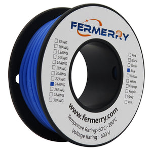 Fermerry 28 AWG Stranded Wire Silicone Cables Hook up Wire Kit 6 Colors 5Ft each 28 Gauge Electrical Wire