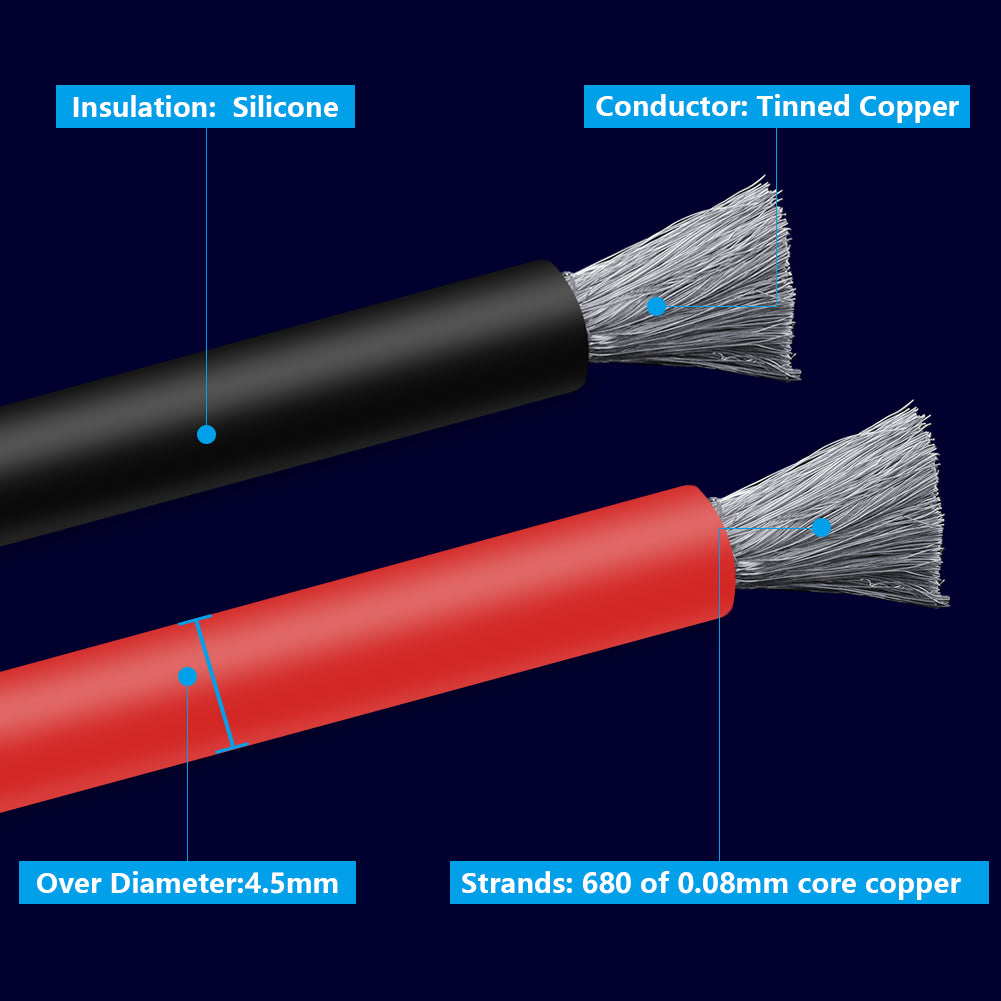 12 Gauge Stranded Copper Wire 10 ft red and 10 ft Black Flexible Silicone  12 AWG Wire