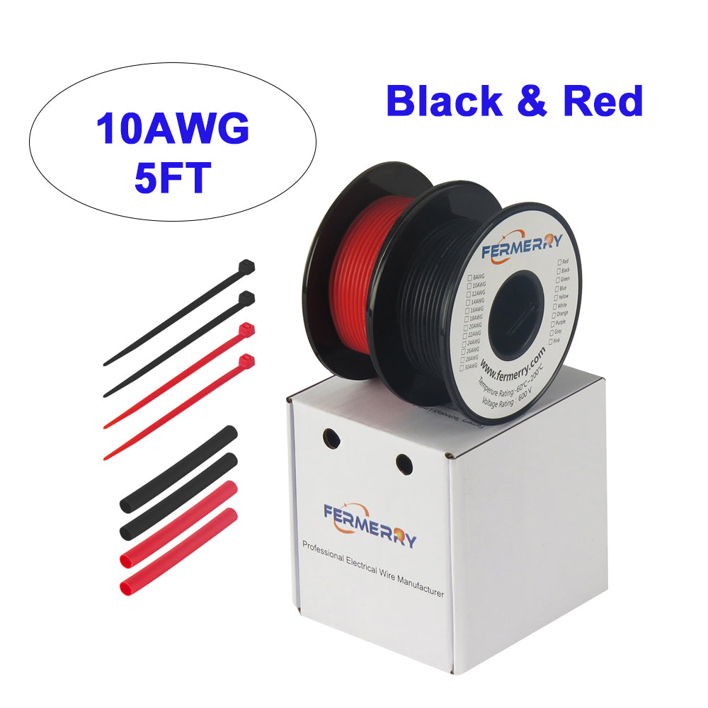 Fermerry 30AWG Electrical Wire 30 Gauge Silicone Stranded Wire Spool 5ft each Black and Red Flexible 30AWG Hook up Wire Tinned Copper