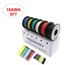 Load image into Gallery viewer, Fermerry 16 Gauge Wire Electric Hook up Wire Kit 16 AWG Silicone Wire Cables 6 Colors 5Ft each Stranded Wire
