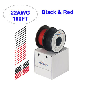 Fermerry 22 AWG Stranded Wire Red and Black 100Ft each 22 Gauge Electrical Hook up Wire Kit Flexible Silicone Tinned Copper Wire