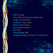 Load image into Gallery viewer, Fermerry 12 Gauge Stranded Wire Electrical Wire 12 AWG Silicone Cables Hook up Wire Kit 6 Colors 5Ft each
