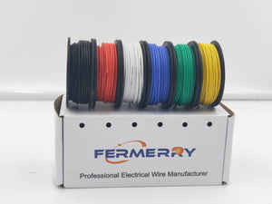 Fermerry 22 AWG Stranded Wire Silicone Tinned Copper Wire Spool 25ft Each 6 Colors Flexible 22 Gauge Hook up Electrical Wire Kit (6 Colors 25FT Each, 22AWG)