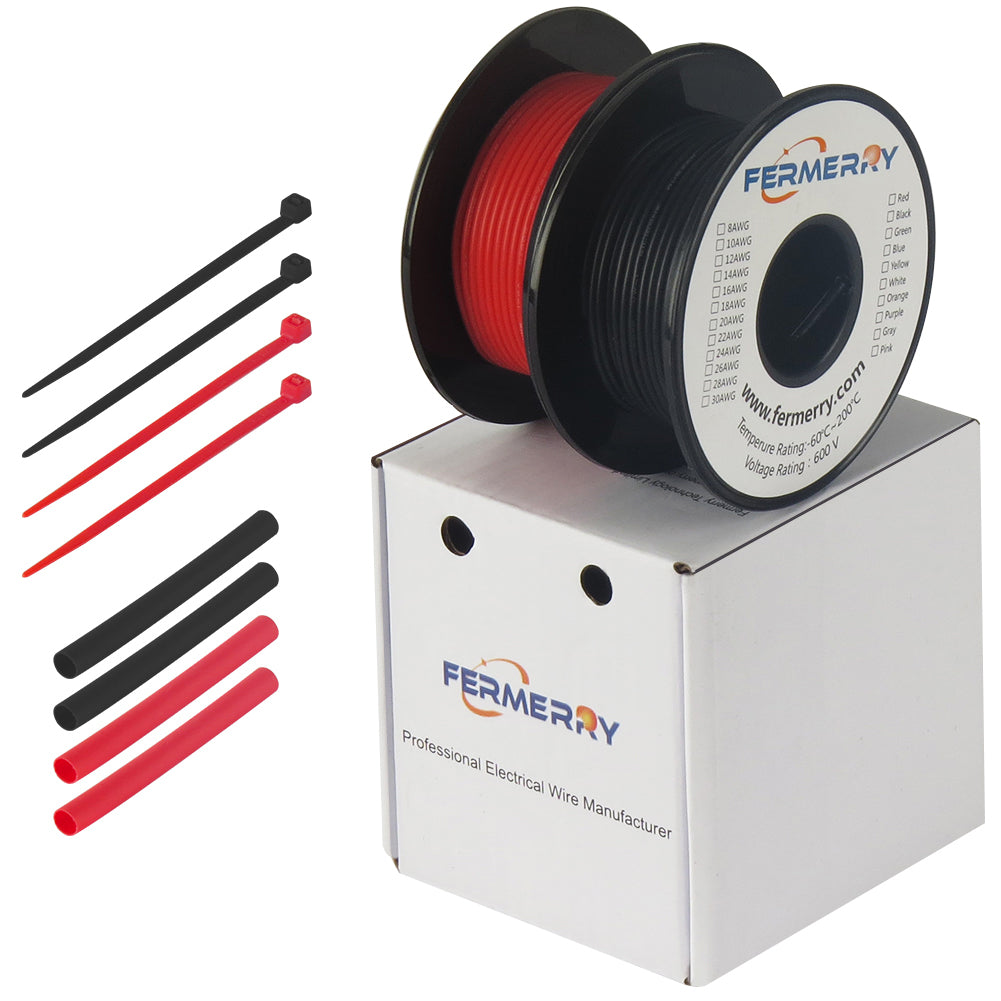 Fermerry 18 Gauge Electrical Silicone Stranded Tinned Copper Wire Spool 5ft each Black and Red Flexible 18AWG Hook up Wire